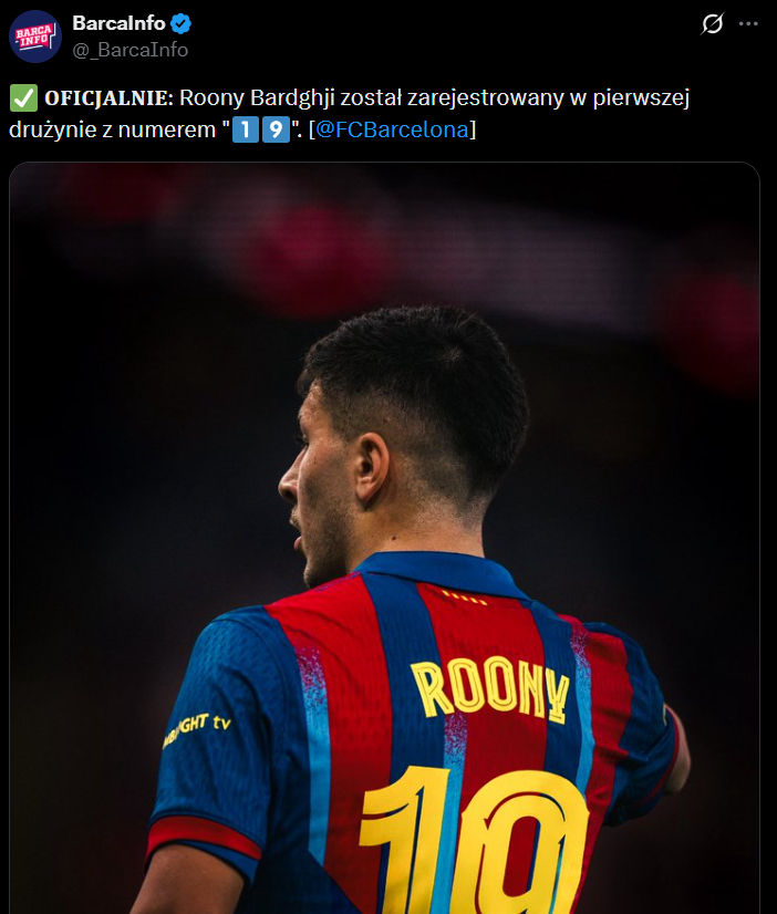 Roony Bardghji ZAREJESTROWANY w pierwszej drużynie Barcy z numerem...